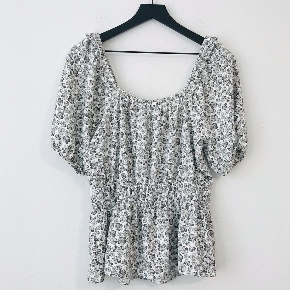 New! Nine West Bohemian Peasant Floral Square Neck Peplum Blouse Top - Picture 3 of 10